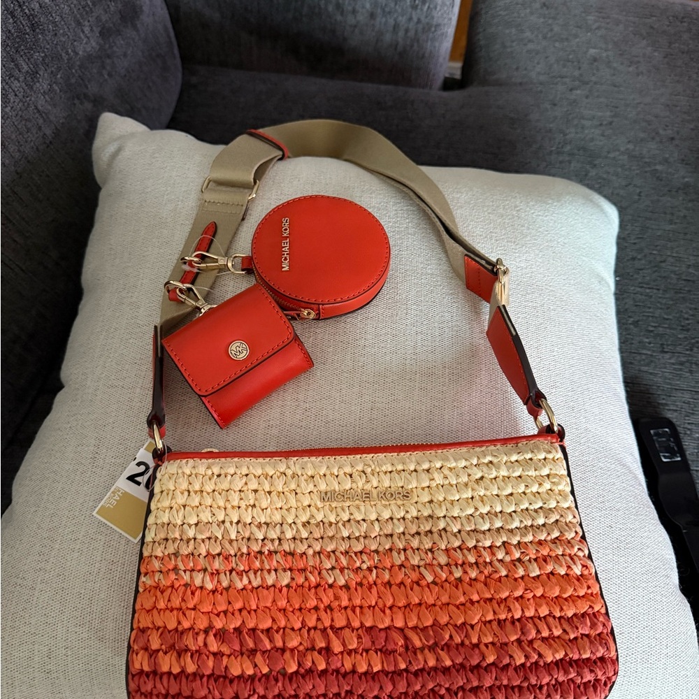 Michael Kors Red and Cream Woven Crossbody Bag - Picture 1 of 5